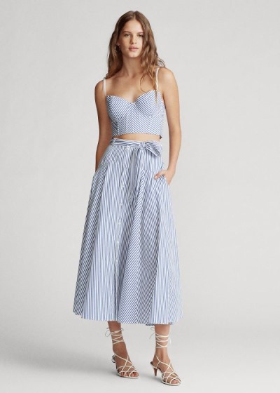 Falda Polo Ralph Lauren Mujer Blancos / Azules - Striped Cotton A-Line - VESKI8245